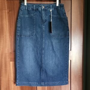 Blue Knee-Length Pencil Skirt with Cargo Style